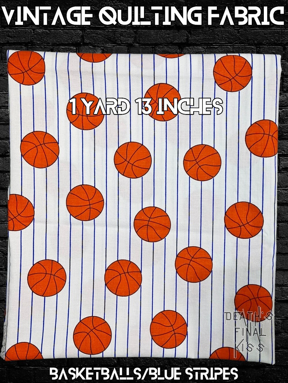 🏀Quilting Cotton Basketball Fabric 1 Yard 13" Blue Stripes Team Sports remnant